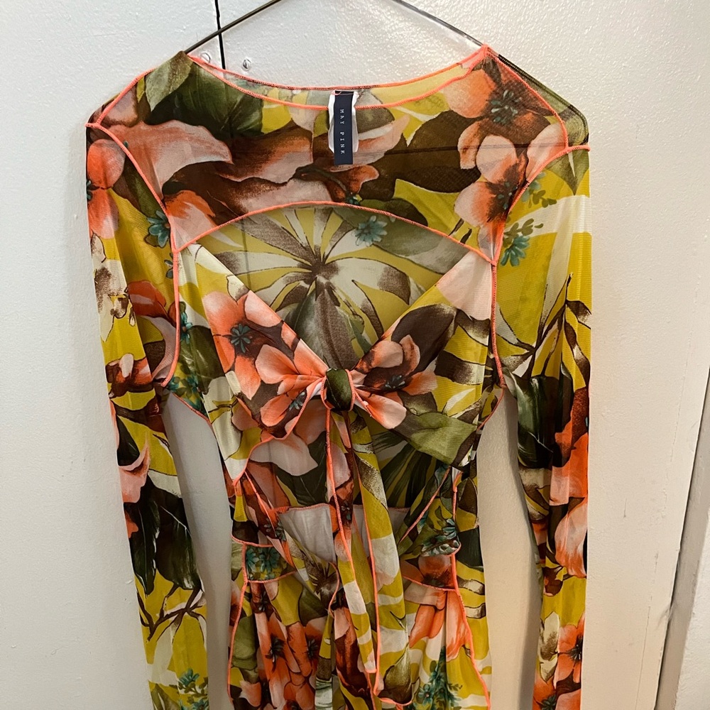 Multi color floral mesh Bodycon dress with cut outs